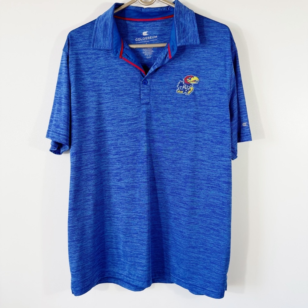 Colosseum University of Kansas KU Jayhawks Royal Blue Polo Shirt Size L